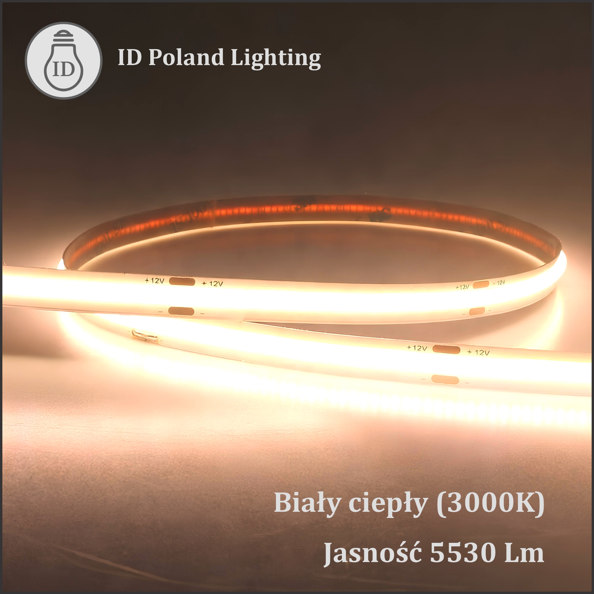 Taśma LED COB 3000K 320 diod/m 9.8W/m IP20 12V 8mm 5m