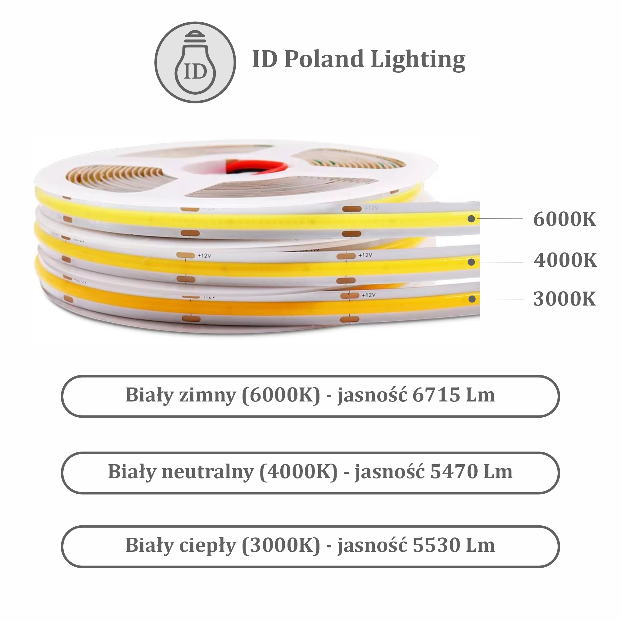 Taśma LED COB 3000K 320 diod/m 9.8W/m IP20 12V 8mm 5m - Image 11